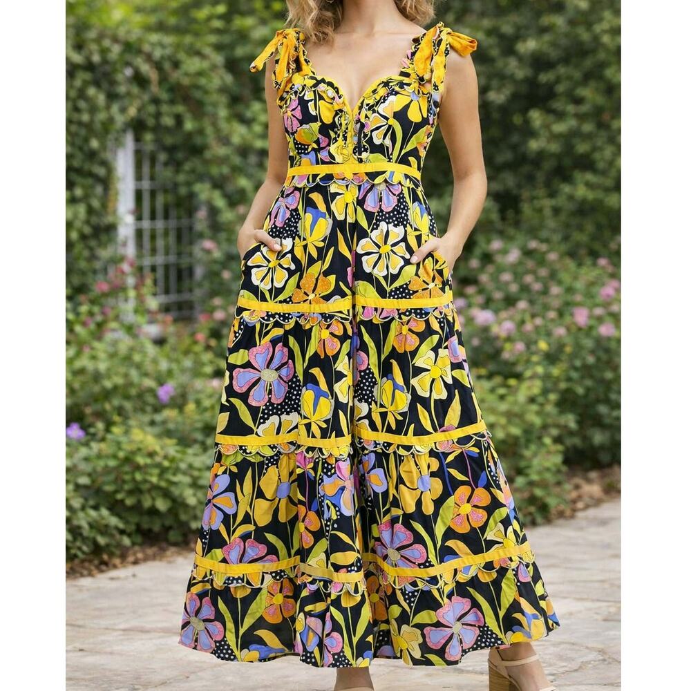 CeliaB Black Scalloped Tie Strap Floral Garden Party Dress Size XL